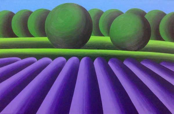 Landscape with Lavender Field - painting by Oleg Khvostov