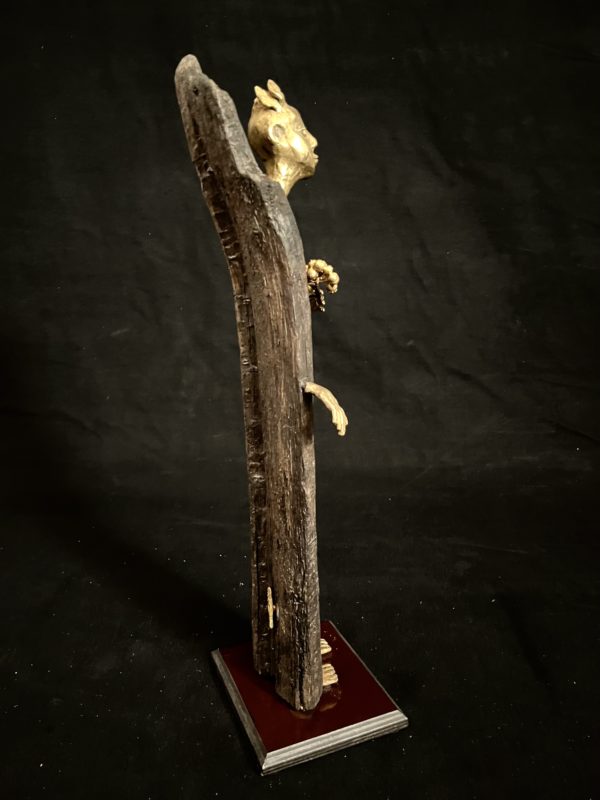Diablotin - wood and bronze sculpture by Francoise Mayeras