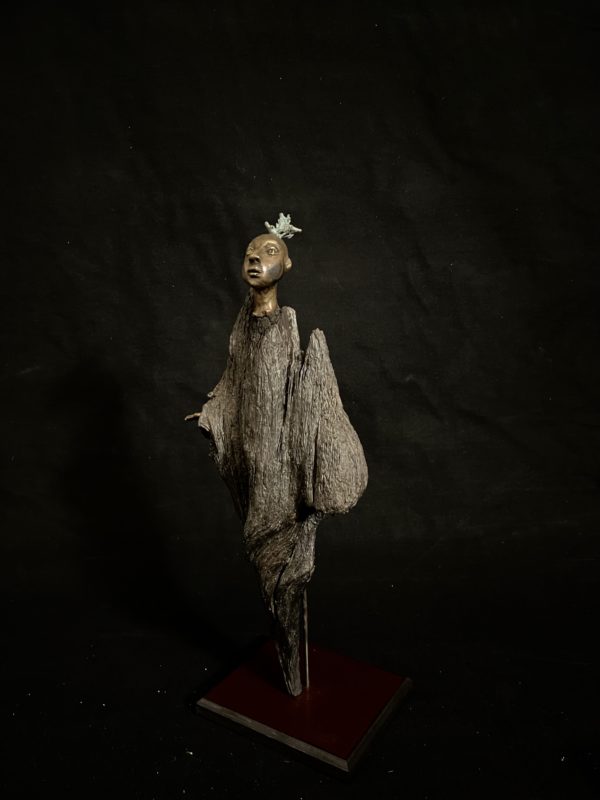 Lolita - wood and bronze sculpture by Francoise Mayeras