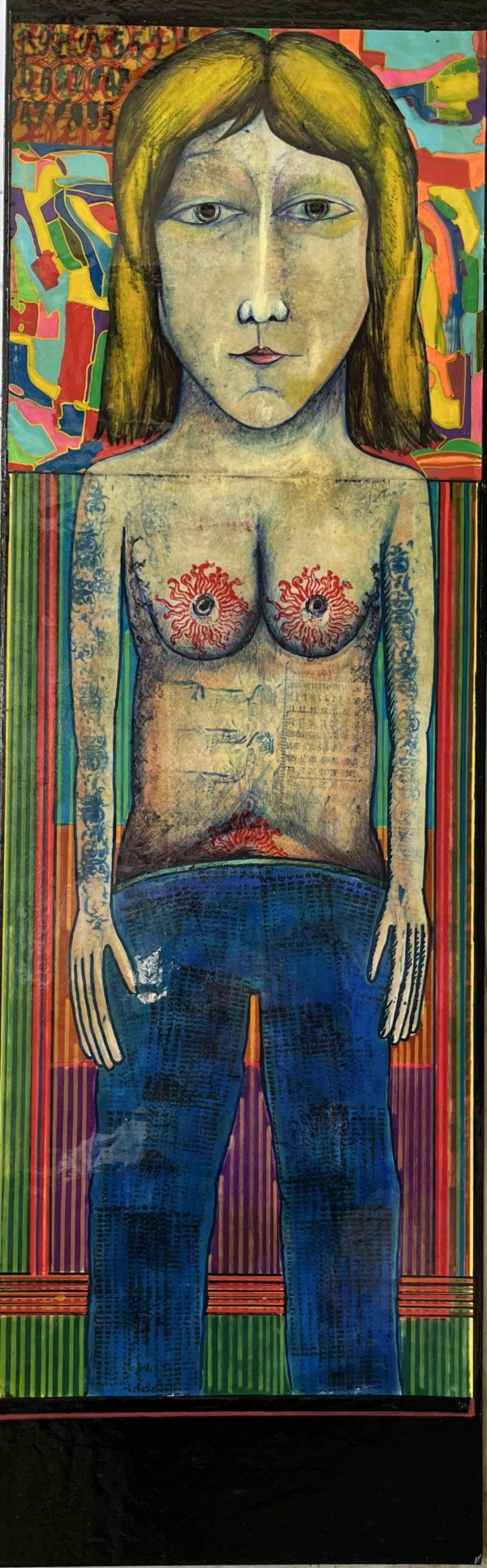 Fiery Woman - Faux naïf drawings, collages, paintings, envelopes by Jean-Luc Farquet