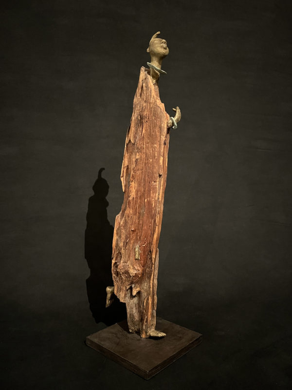 Balade - wood and bronze sculpture by Francoise Mayeras