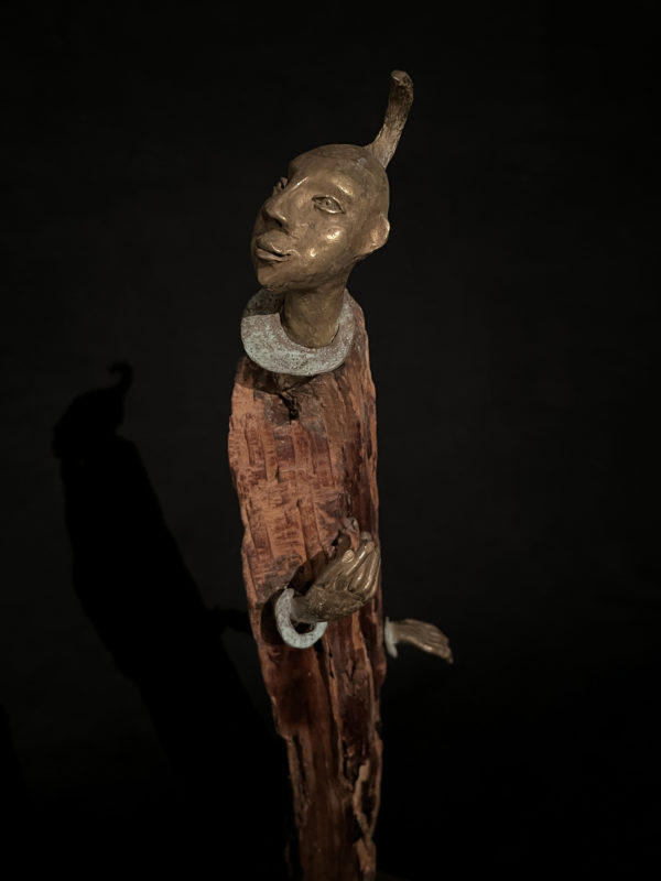 Balade - wood and bronze sculpture by Francoise Mayeras