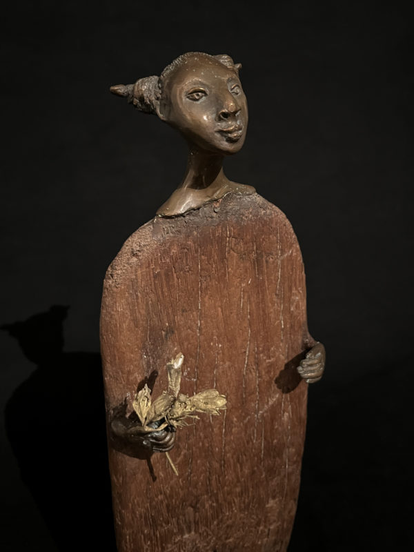Innocence - wood and bronze sculpture by Francoise Mayeras