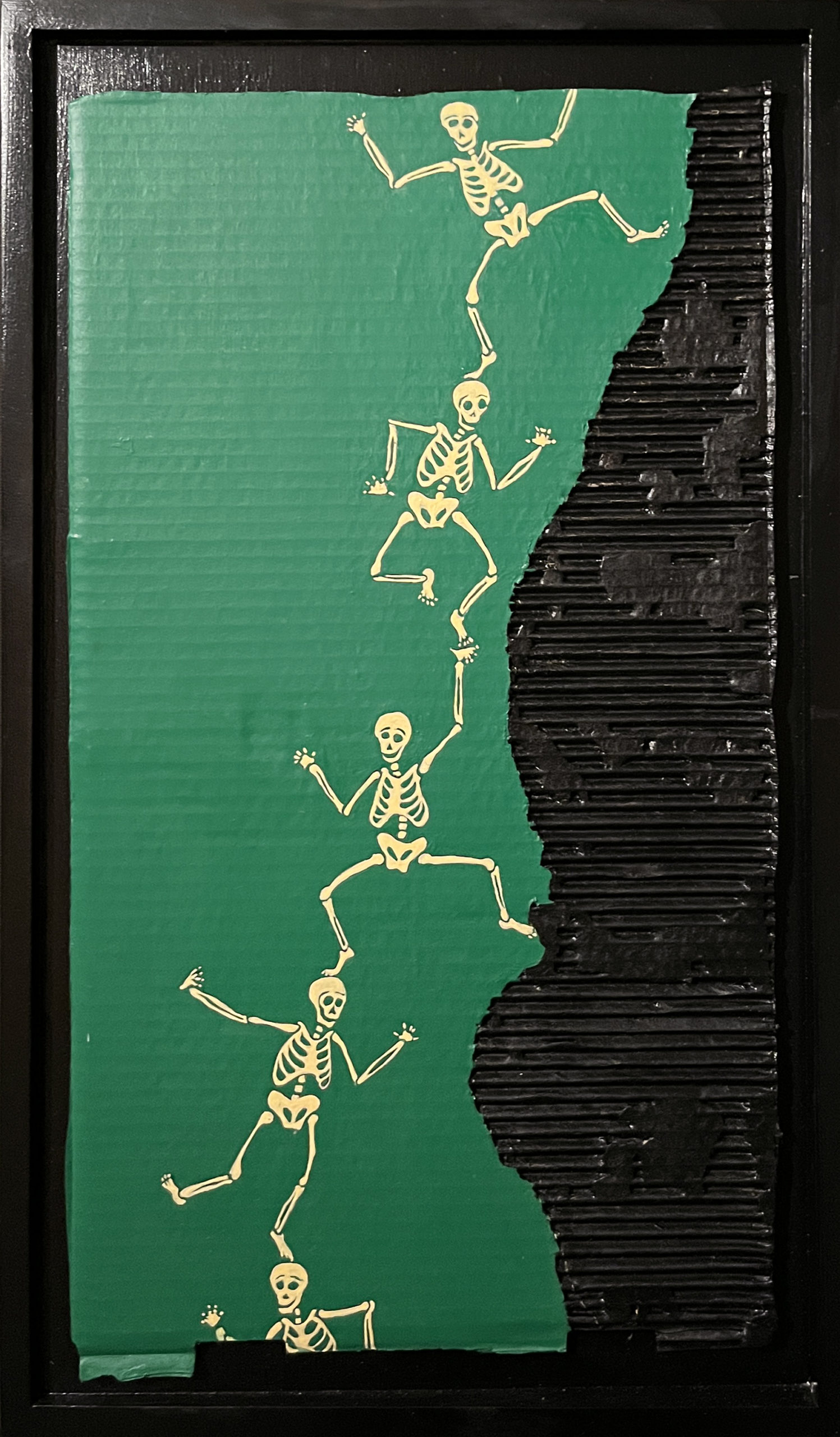 Squelettes Grimpants - Peinture acrylique et collage sur carton