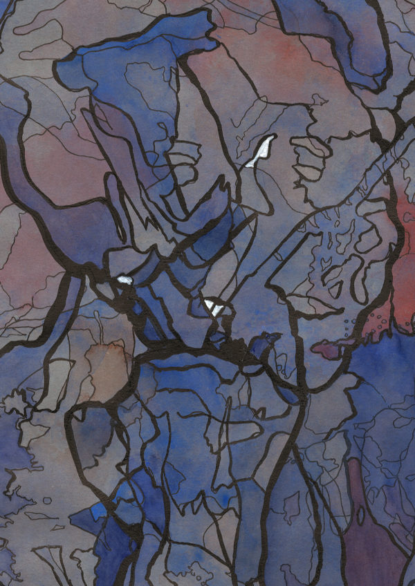 Le Penseur - Mind Cartography Series - Peintures à l'aquarelle et à l'encre de Chine par Tanya Molskaya alias Squiglet