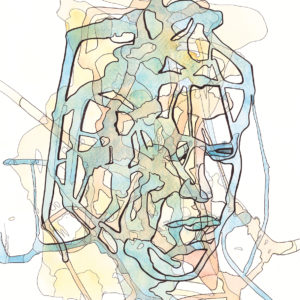 Mer Du Milieu - Mind Cartography Series - Peintures à l'aquarelle et à l'encre de Chine par Tanya Molskaya alias Squiglet